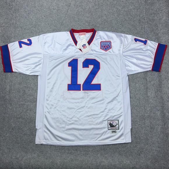 VTG Buffalo Bills Jersey Men 54 White Jim Kelly Mitchell Ness Super Bowl NFL NEW - Picture 2 of 16